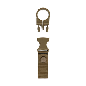 Brown clip with a strap on a white background.  Rothco. Colin Carr Agencies, authorised Rothco dealers New Zealand, Fiji, Tonga, Samoa, Vanuatu, Australia, Cook Islands. Police, Milititary, Defence