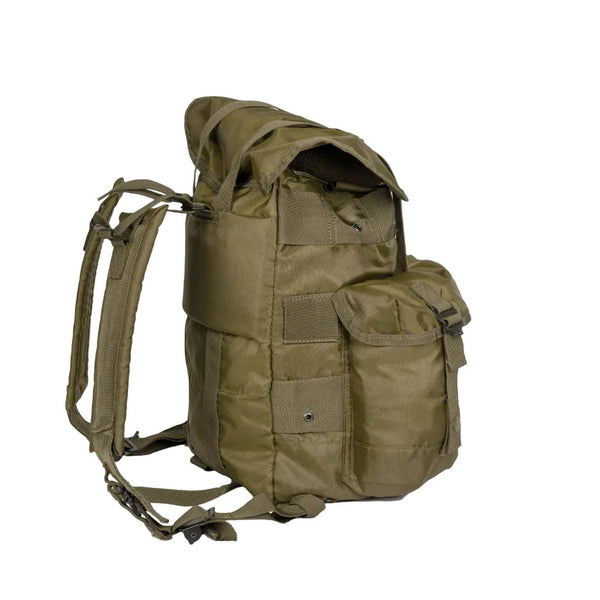 Khaki backpack with multiple pockets and straps on a white background.  Rothco. Colin Carr Agencies, authorised Rothco dealers New Zealand, Fiji, Tonga, Samoa, Vanuatu, Australia, Cook Islands. Police, Milititary, Defence.