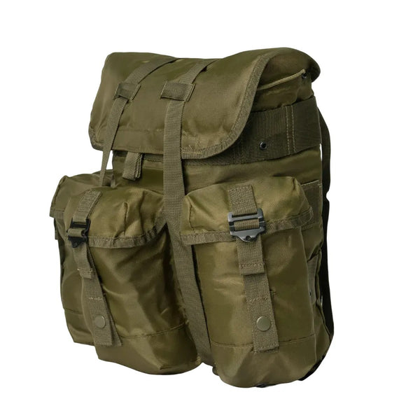 Green military-style backpack on a white background.  Rothco. Colin Carr Agencies, authorised Rothco dealers New Zealand, Fiji, Tonga, Samoa, Vanuatu, Australia, Cook Islands. Police, Milititary, Defence.