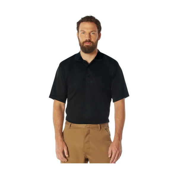 Man wearing a black polo shirt with a small logo on a white background. Moisture Wicking. South Pacific.
Rothco. Colin Carr Agencies. Military, Police, Parade gloves.
