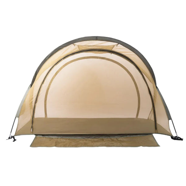 Beige camping tent with a clear window on a white background.  Rothco. Colin Carr Agencies, authorised Rothco dealers New Zealand, Fiji, Tonga, Samoa, Cook Islands.