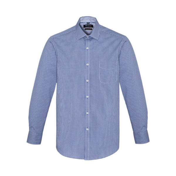 Long sleeve gingham check collared formal shirt with front pocket 