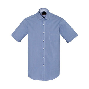 Mens short sleeve shirt in a gingham check pattern. Cotton fabric with a collar 