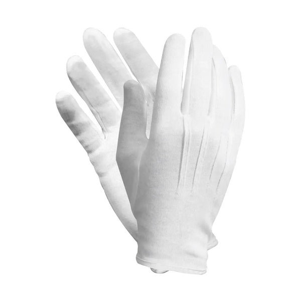 Pair of white gloves on a white background. Rothco. Colin Carr Agencies. Military, Police, Parade gloves.
