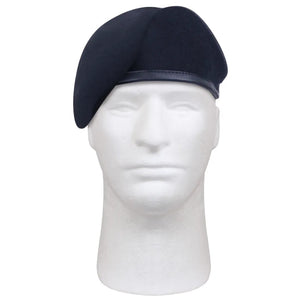 Navy blue beret on a white mannequin head against a white background. Rothco. Colin Carr Agencies, authorised Rothco dealers New Zealand, Fiji, Tonga, Samoa, Cook Islands.