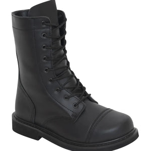 Black leather boot with laces on a white background.  Rothco. Colin Carr Agencies, authorised Rothco dealers New Zealand, Fiji, Tonga, Samoa, Cook Islands.