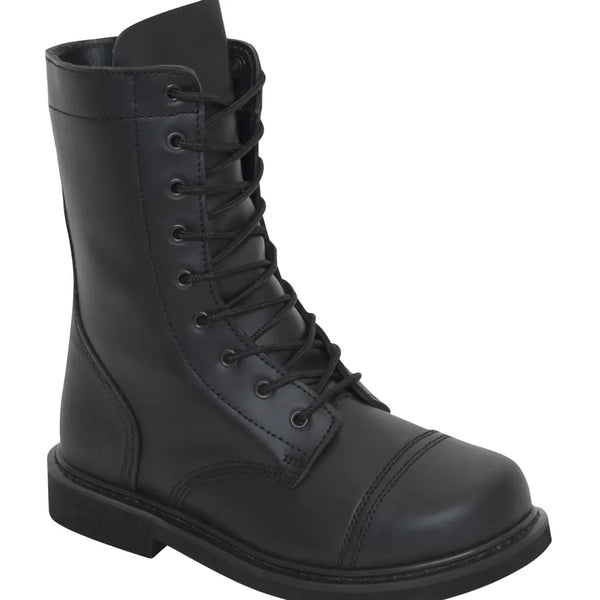 Black leather boot with laces on a white background.  Rothco. Colin Carr Agencies, authorised Rothco dealers New Zealand, Fiji, Tonga, Samoa, Cook Islands.