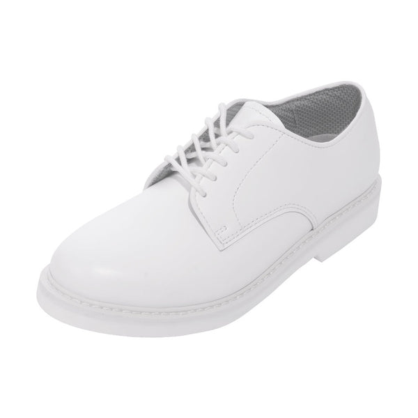 White leather oxford dress shoe on a white background.  Rothco. Colin Carr Agencies, authorised Rothco dealers New Zealand, Fiji, Tonga, Samoa, Vanuatu, Australia, Cook Islands. Police, Milititary, Defence.
Matt Finish. Leather. 