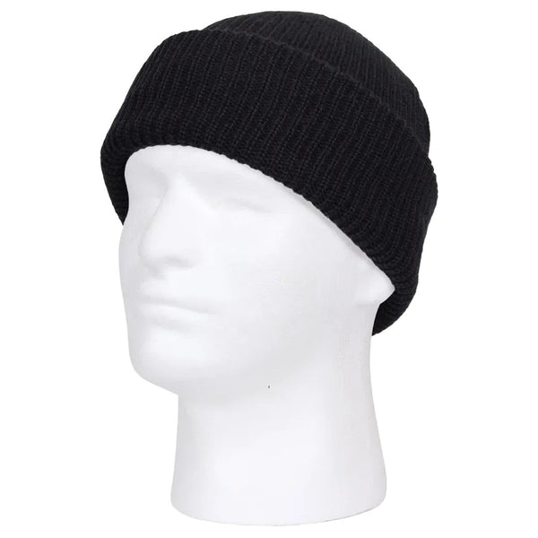 Black knit beanie on a white mannequin head against a white background.  Rothco. Colin Carr Agencies, authorised Rothco dealers New Zealand, Fiji, Tonga, Samoa, Cook Islands.