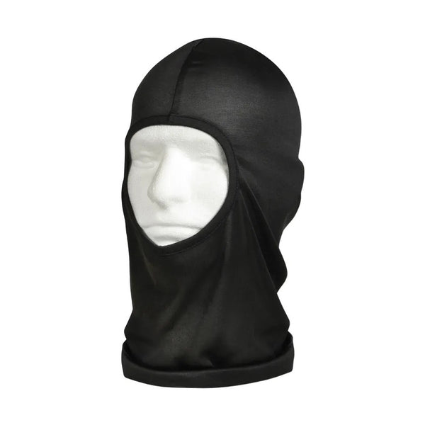 Black balaclava on a white mannequin head against a white background.  Rothco. Colin Carr Agencies, authorised Rothco dealers New Zealand, Fiji, Tonga, Samoa, Vanuatu, Australia, Cook Islands. Police, Milititary, Defence.