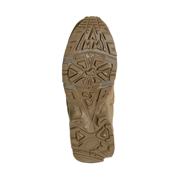 Close-up of a brown shoe sole with tread pattern on a white background.  Rothco. Colin Carr Agencies, authorised Rothco dealers New Zealand, Fiji, Tonga, Samoa, Vanuatu, Australia, Cook Islands. Police, Milititary, Defence.