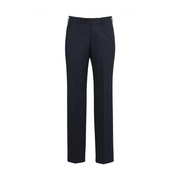Mens straight through the leg pants, flat front with fusing stretch waistband