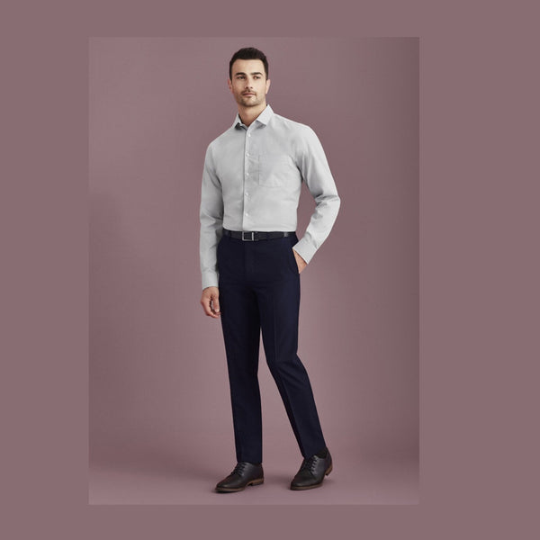 Mens slim fit pants in siena suiting with a tapered leg and two pockets, 8 belt loops 