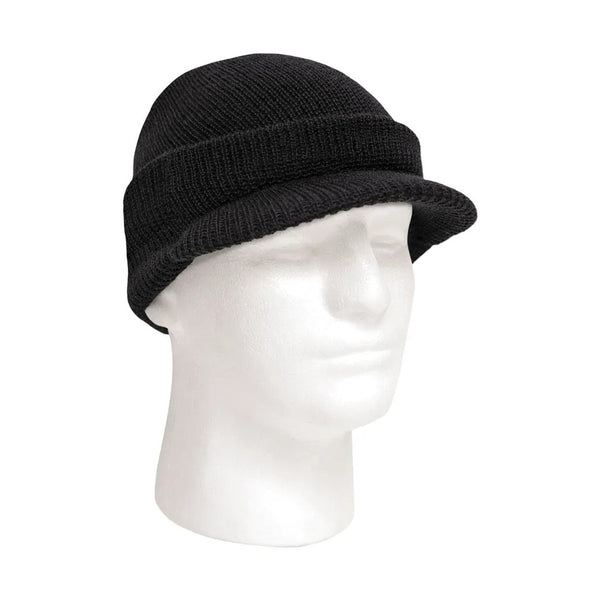 Black knit beanie on a mannequin head against a white background.  Rothco. Colin Carr Agencies, authorised Rothco dealers New Zealand, Fiji, Tonga, Samoa, Cook Islands.
