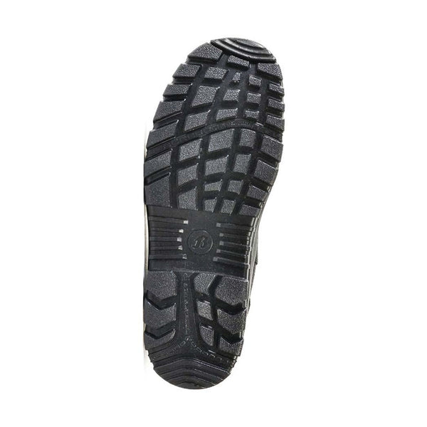Black sole of a Bata steel-toe safety boot on a white background