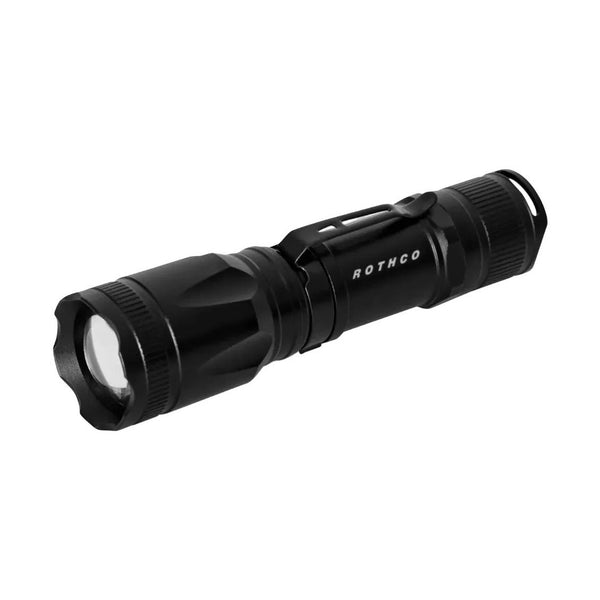 Black flashlight with 'Rothco' branding on a white background.  Rothco. Colin Carr Agencies, authorised Rothco dealers New Zealand, Fiji, Tonga, Samoa, Vanuatu, Australia, Cook Islands. Police, Milititary, Defence.