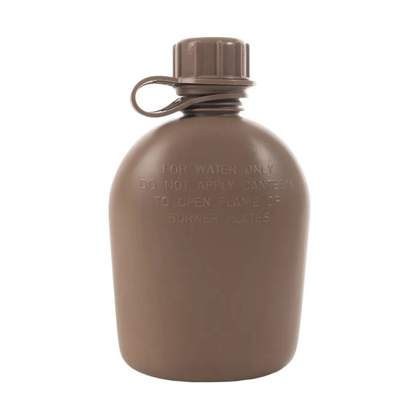 Brown canteen with text on a white background.  Rothco. Colin Carr Agencies, authorised Rothco dealers New Zealand, Fiji, Tonga, Samoa, Vanuatu, Australia, Cook Islands. Police, Milititary, Defence.