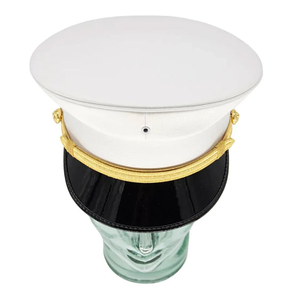 White Uniform Cap with Gold Band and Shiny Peak