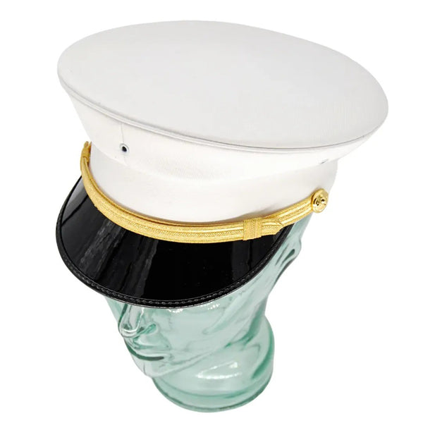 White Uniform Cap with Gold Band and Shiny Peak