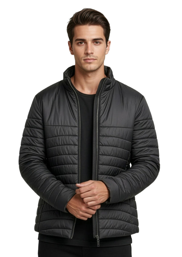 Man wearing a black puffer jacket on a white background - Colin Carr Agencies uniform specialist - Colin Carr Agencies – Spécialiste des uniformes professionnels