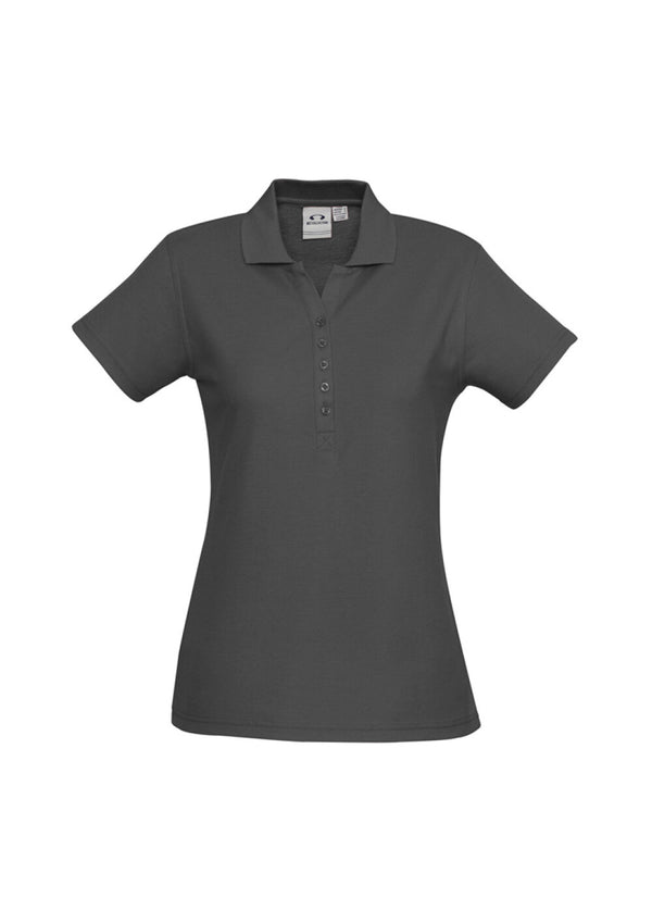 Charcoal polo shirt on a white background