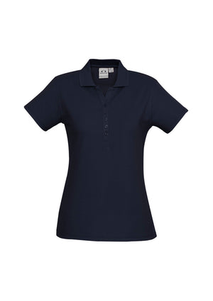 Navy blue polo shirt on a white background
