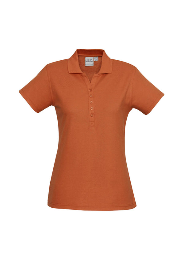 Orange polo shirt on a white background
