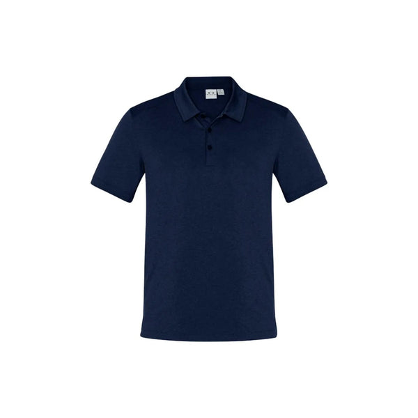 Navy blue polo shirt on a white background