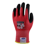 Red cold resistant glove with texture black tips, supplied by a leading Pacific Island procurement agent in Colin Carr Agencies
