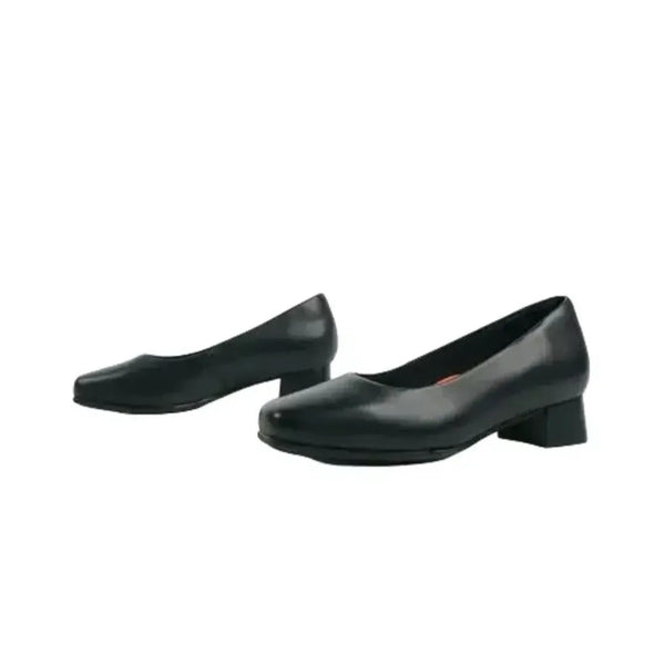 Women’s Low Square Leather Heel – Black | Comfort Work Court Shoe