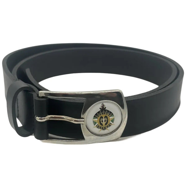 Black Leather Belt with Custom Logo Buckle