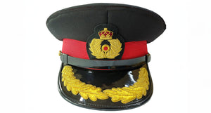 Custom headwear/ military hat supplied by Colin Carr, options include officer caps, peaked caps, berets, and baseball-style caps, tailored to each organisation’s requirements, with options in materials, colours, dicing, peaks, buttons, and chinstraps
