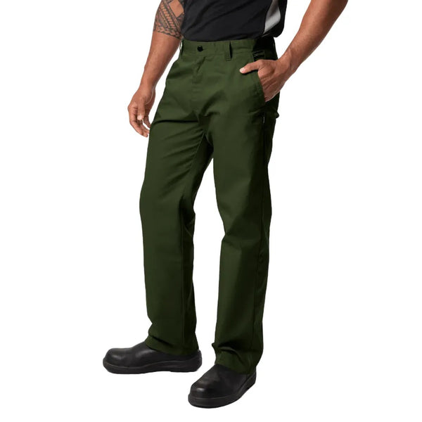 Person wearing jungle green stamina pants on a white background